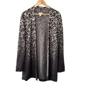 Chico's Brown Ombre Animal Print 100% Wool Open Front Sweater Jacket Sz 3 XL 16